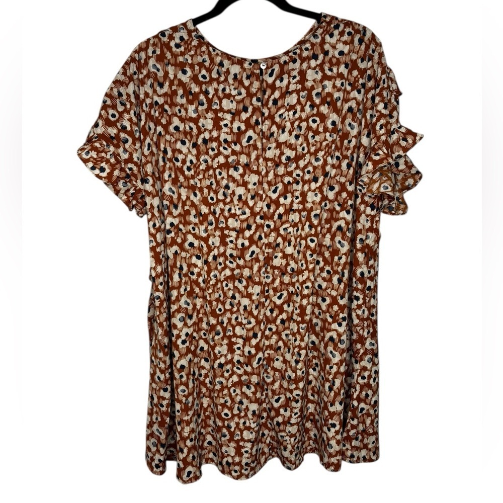 Umgee Rust Leopard Print Mini Dress Short Ruffled Sleeves Boxy Size Medium - Picture 7 of 10